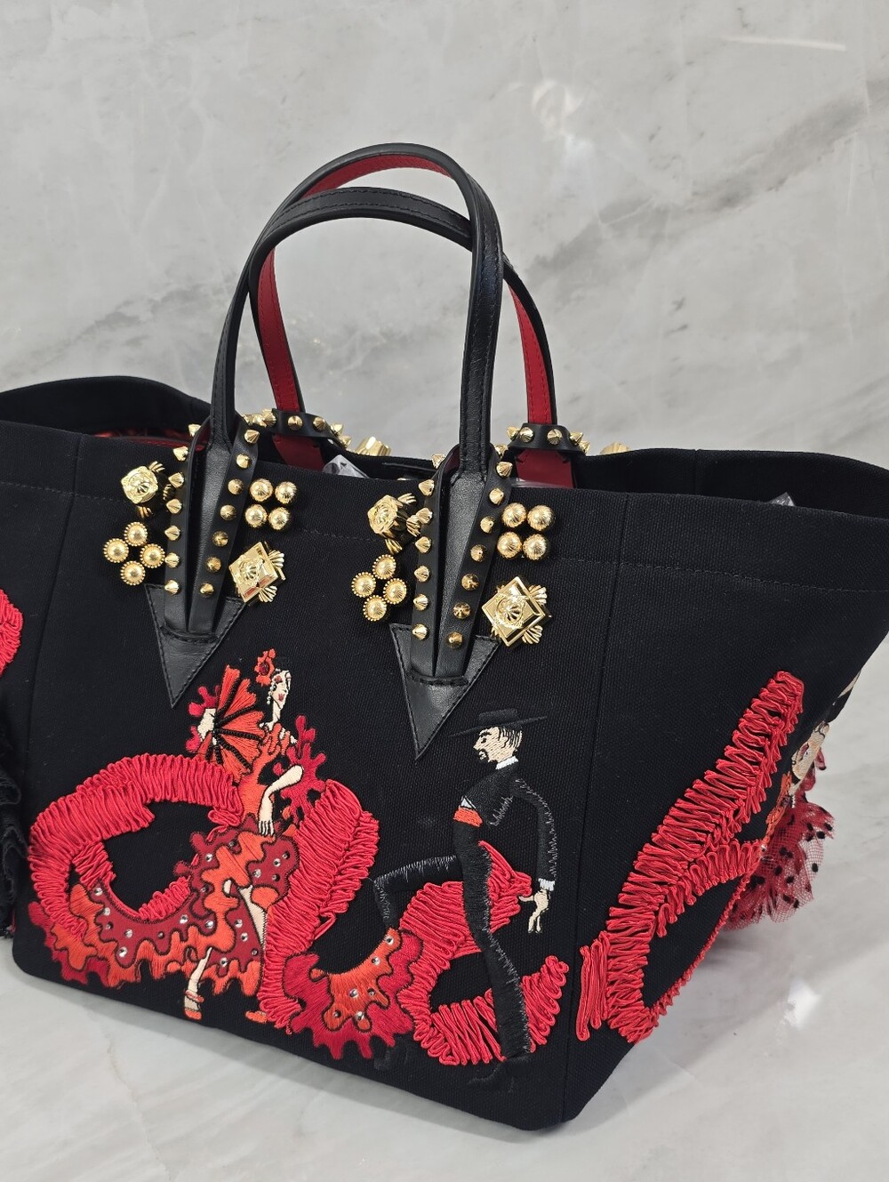 🔥RARE🔥 Christian Louboutin Tote Bag with Red Embroidered Flamenco Motif - Picture 11 of 16